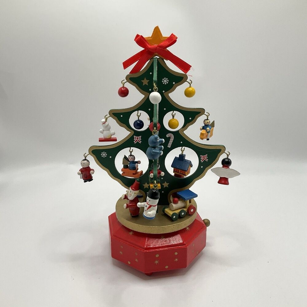 RARE Vintage Wooden Christmas Tree Music Box Hanging Ornaments Decoration